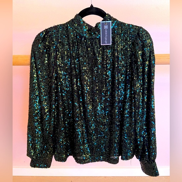 Cable & Gauge Sequins Blouse NWT XS Wicked Elphaba - Picture 3 of 7